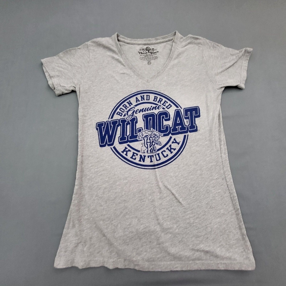 Wildcat Kentucky Shirt Womens XL Short Sleeve V Neck Born And Bred Pullover Gray